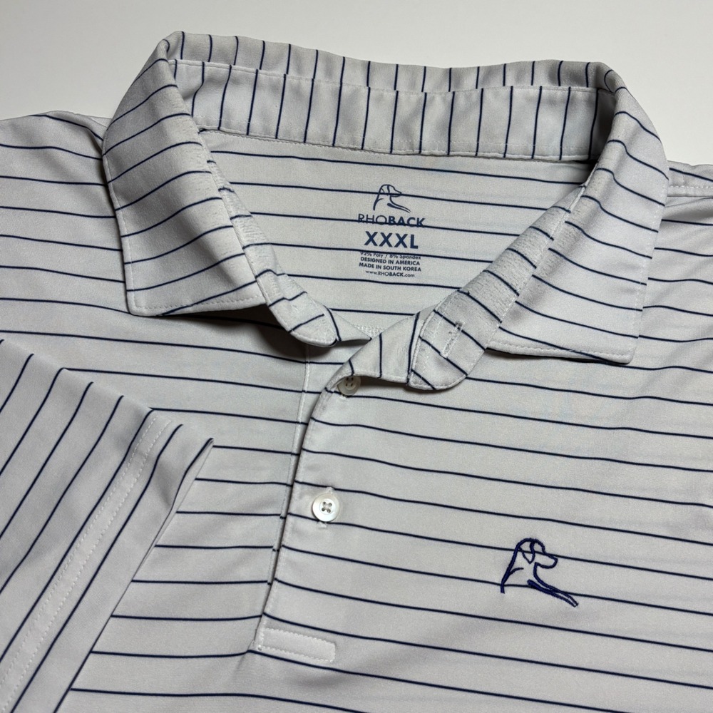 Rhoback Performance Polo Shirt Men 3XL White Navy Striped Short Sleeve Golf XXXL